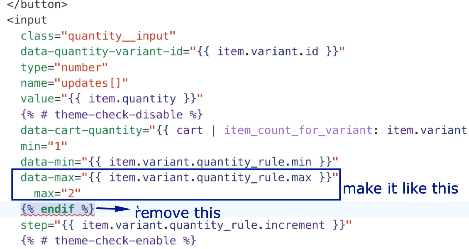 Set fixed max quantity in cart code